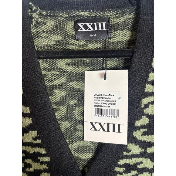 NWT XXIII Khaki/Blk Leopard Cardigan, Sz. S-M - Picture 3 of 5
